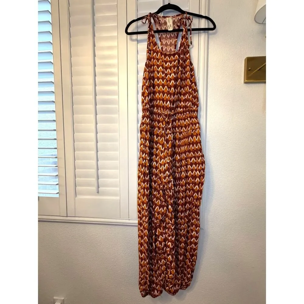 Anthropologie Jumpsuit by Graham Keegan Boho Geometric Chevron Tie Shoulder M